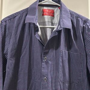 Bruno Milano Modern Fit Dot Pattern Button Down Dress Shirt L blue red white